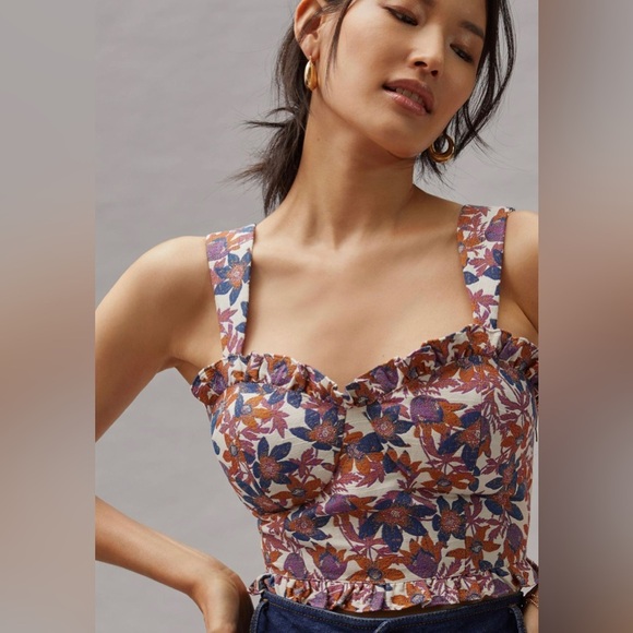 Anthropologie Sachin Babi Jacquard Sweetheart Crop Top Bustier Corset Tapestry - Picture 1 of 14